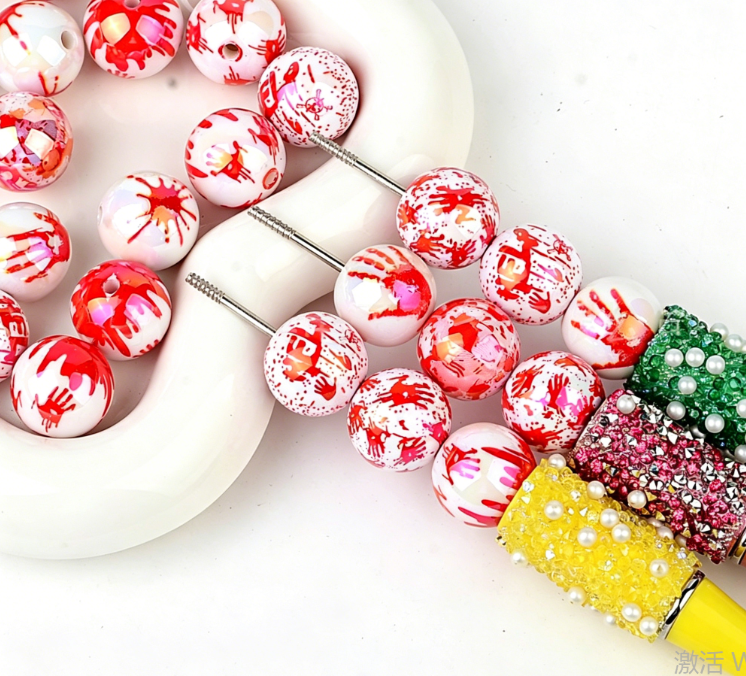 Halloween spooky blood handprint straight hole acrylic ball diy mobile phone chain keychain beaded pen jewelry accessories