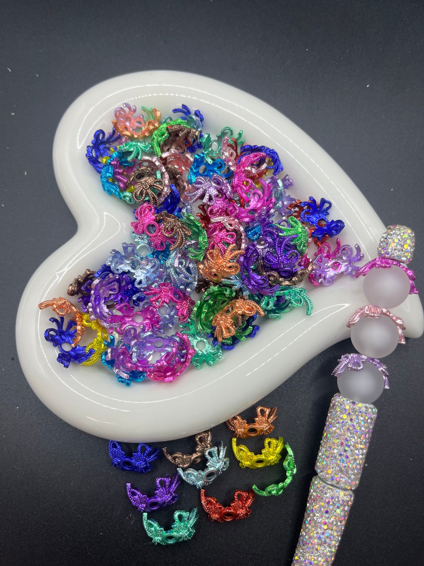 Random Mix Micro-Inlaid Cubic Zirconia Flower Cup & Hollow-Out Double Bowknot - DIY Jewelry Supplies for Bracelets, Necklaces, Spacer Beads & Crystal Beads