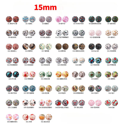 15mm new rhombus pattern silicone beads water transfer leopard print bracelet beaded jewelry silicone loose beads wholesale #51-79