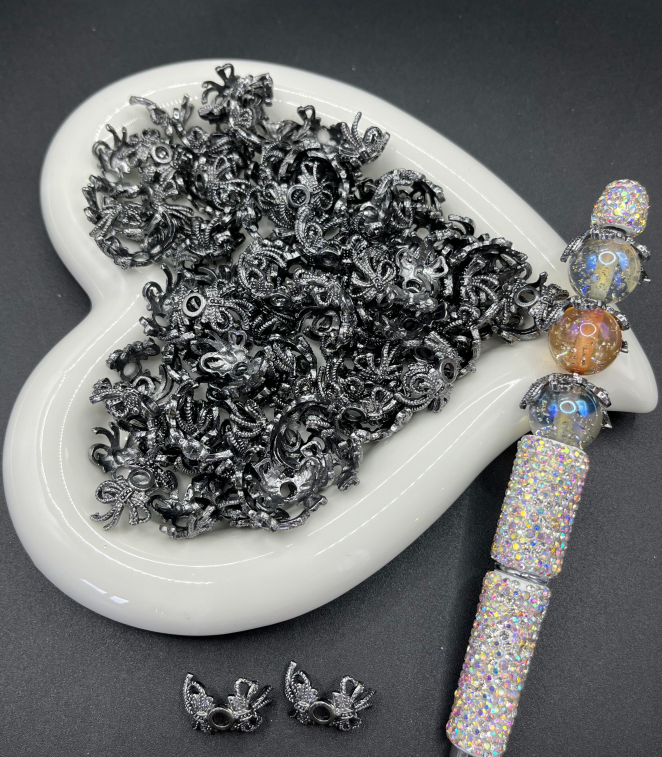 Micro-Inlaid Cubic Zirconia Flower Cup & Hollow-Out Double Bowknot - DIY Jewelry Supplies for Bracelets, Necklaces, Spacer Beads & Crystal Beads
