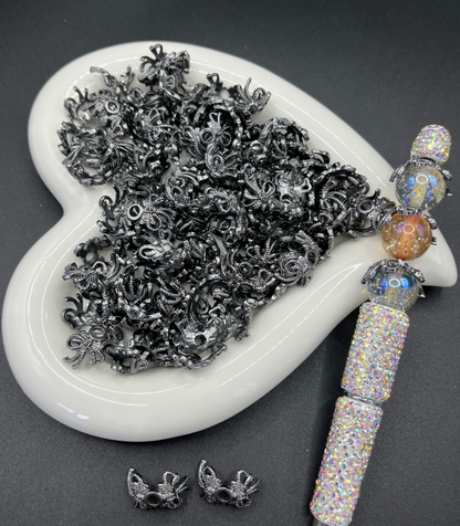 Micro-Inlaid Cubic Zirconia Flower Cup & Hollow-Out Double Bowknot - DIY Jewelry Supplies for Bracelets, Necklaces, Spacer Beads & Crystal Beads