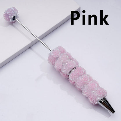 Beadable Pen Covered by Shiny Glitter Flowers White Pearls