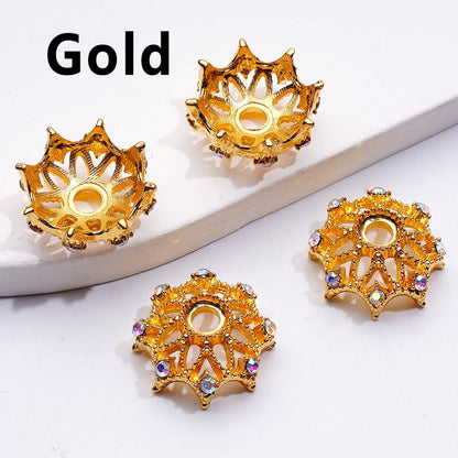 Delicate Metal Bead Caps Cages with AB Rhinestones, Match 16MM Beads
