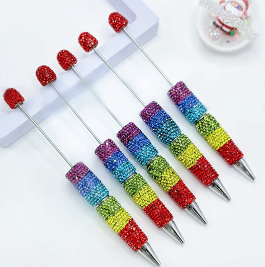 Beadable Pens with Rainbow Multi Colors Clay Rhinestones Covered the Entire Pen