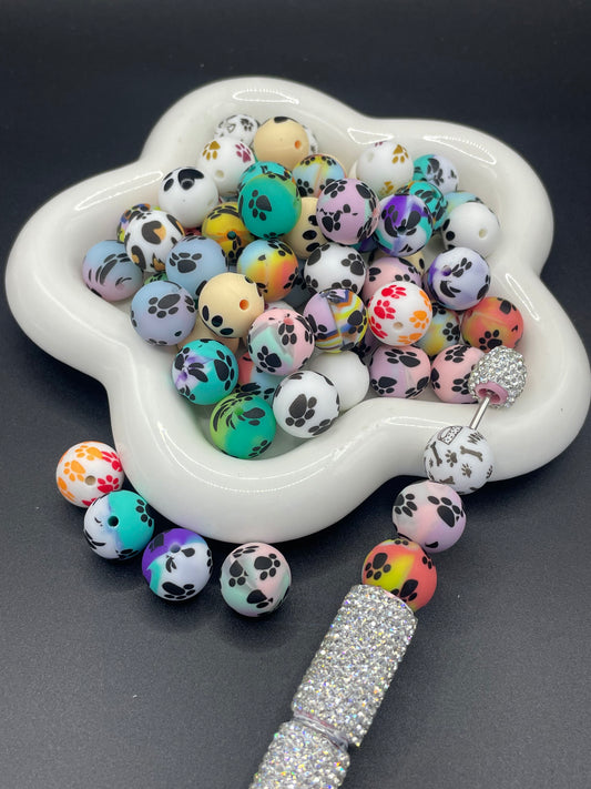 Dog Paw Silicone Beads Various Styles Randomly Mixed