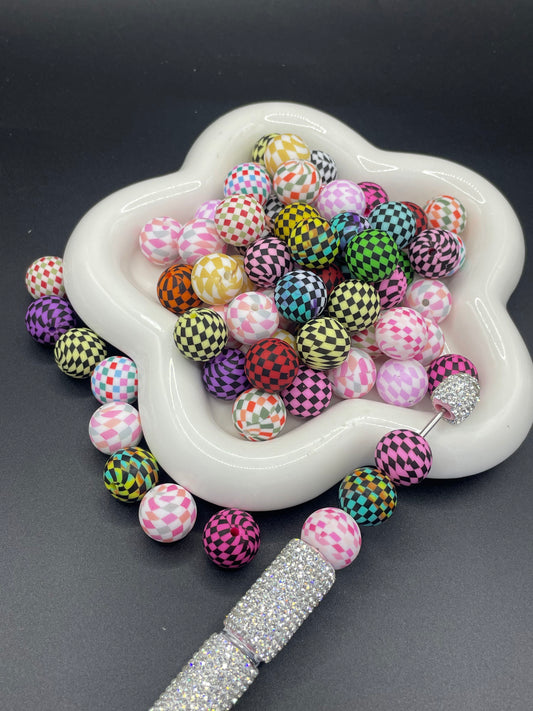 Lattice Printed Silicone Beads Various Colors Randomly Mixed 15 mm