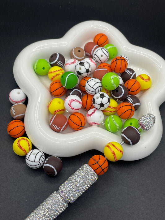 Ball-shaped printed silicone beads Various styles randomly mixed