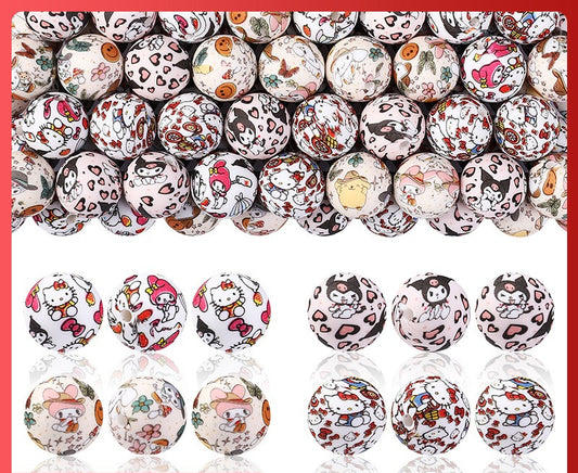 15 Mm Hot-selling Round Water Transfer Silicone Beads Loose Beads Children's Jewelry Boys and Girls DIY Beaded Bracelet Printing Beads