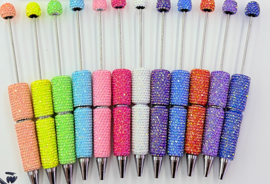 Beadable Clay Pens with Sparkling Iridescent Rhinestones Covering the Entire Pen, Multi-Color