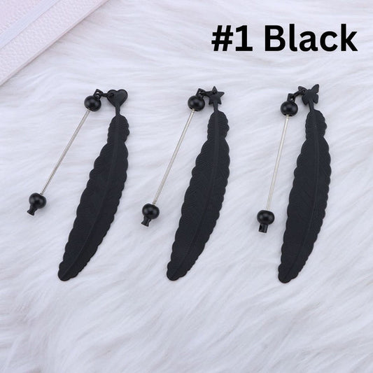 DIY Beadable Plastic Feather Shaped Bookmarks in Solid Colors, 147MM, Important: Please Read the Description