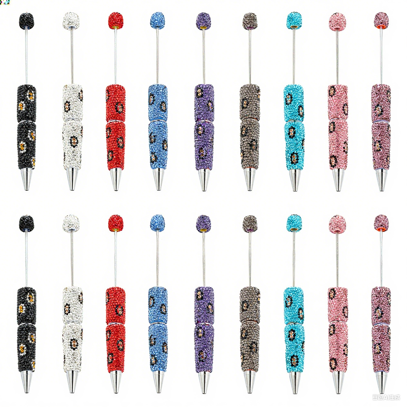 New DIY leopard print bead pen handmade diamond-set beaded ballpoint pen multi-color plastic bead pen wholesale