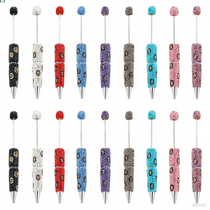 New DIY leopard print bead pen handmade diamond-set beaded ballpoint pen multi-color plastic bead pen wholesale