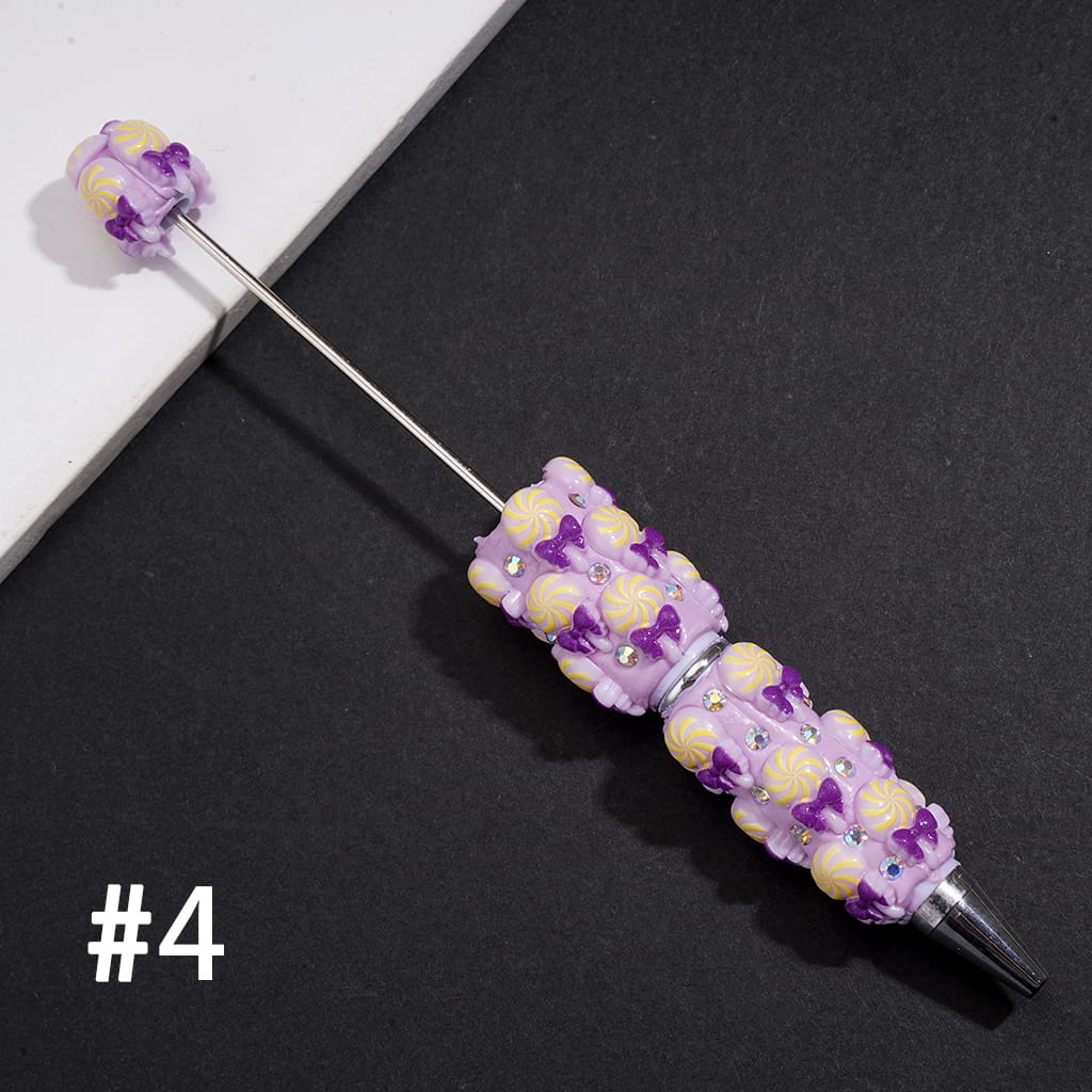 Clay Beadable Pens with Spiral Lollipop Candy, Bow & AB Rhinestones, Multi-Color