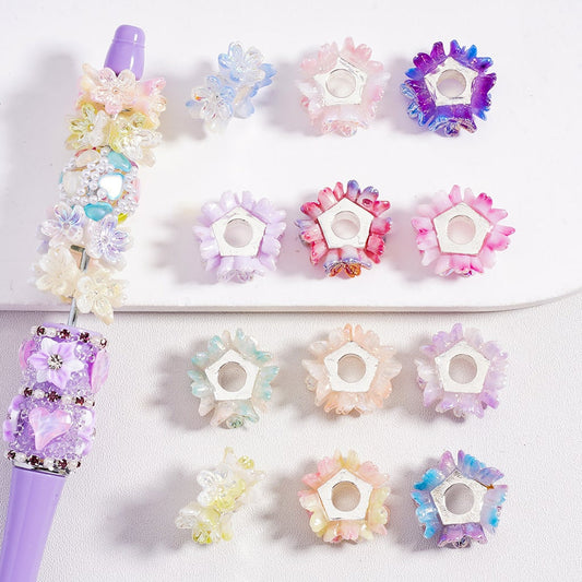 hiny Multi-Color Flower Silver Alloy Pentagon Shape Spacer