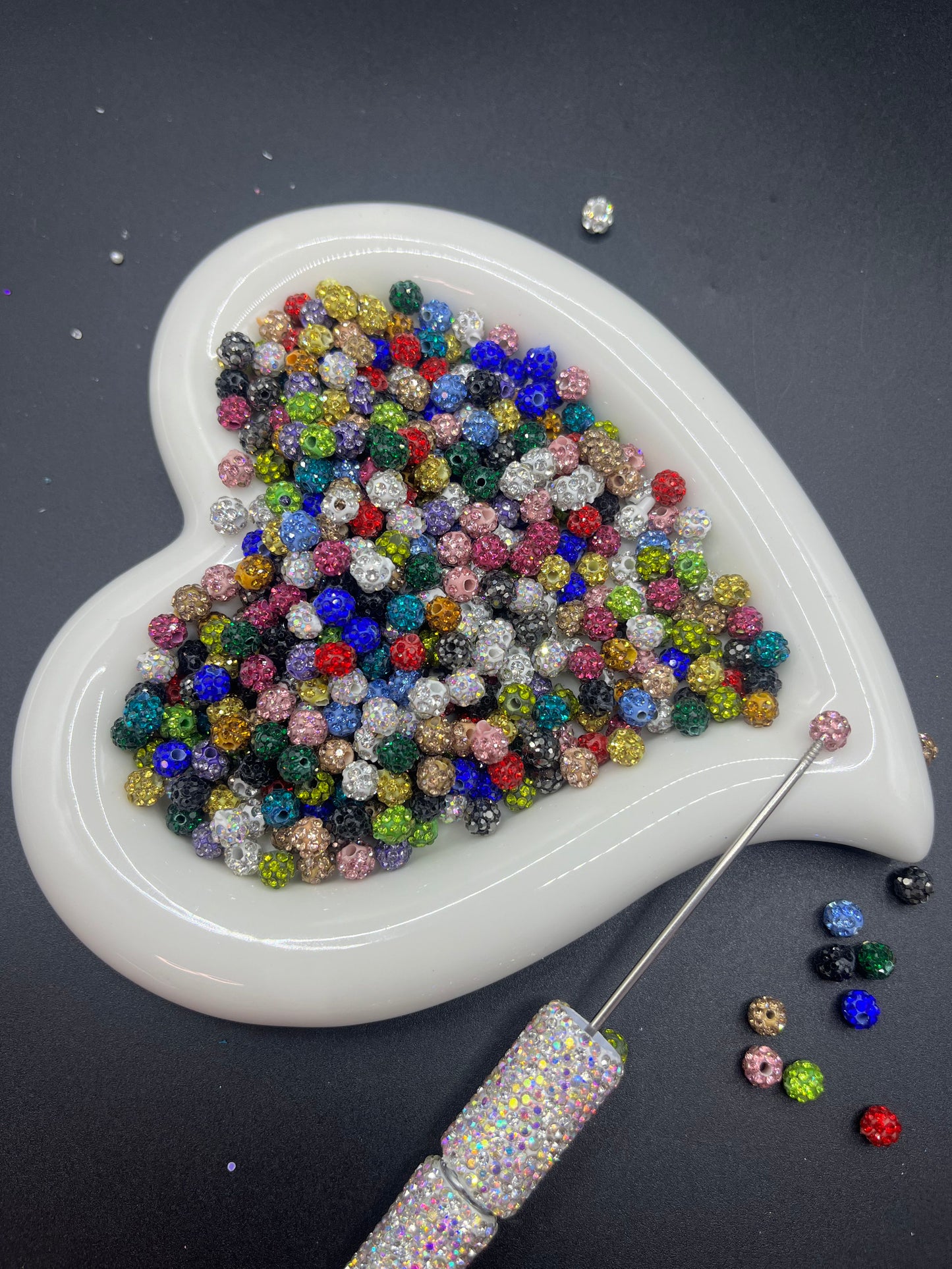 6mm Sizes Straight-Hole AB Color Polymer Clay Shambhala Beads - Double-Hole Loose Beads, Rhinestone Balls  Beading for Bracelets