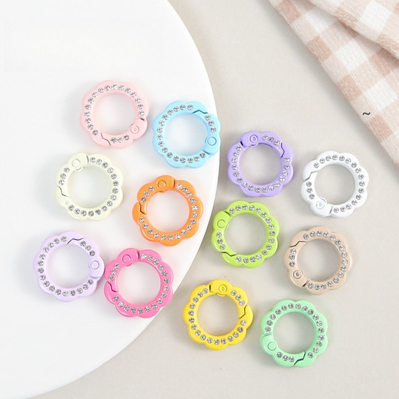 21mm Zinc Alloy Colored Petals with Diamonds, Spring Ring, Open Connection Ring DIY Jewelry, Keychain, Buckle Accessories
