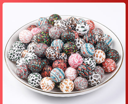 15mm new rhombus pattern silicone beads water transfer leopard print bracelet beaded jewelry silicone loose beads wholesale #51-79