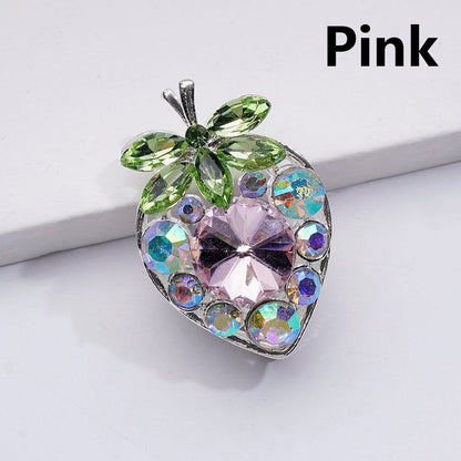 Fancy Silver Alloy Starwberry Beads with Multi-Color Cone Shape Green Leaf AB Rhinestones, 22*33MM