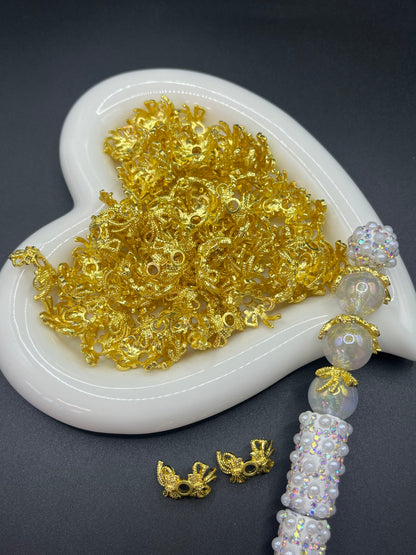 Micro-Inlaid Cubic Zirconia Flower Cup & Hollow-Out Double Bowknot - DIY Jewelry Supplies for Bracelets, Necklaces, Spacer Beads & Crystal Beads