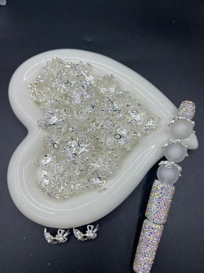 Micro-Inlaid Cubic Zirconia Flower Cup & Hollow-Out Double Bowknot - DIY Jewelry Supplies for Bracelets, Necklaces, Spacer Beads & Crystal Beads