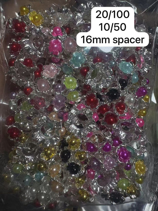 Mini Cute Silver Metal Heart Shape Spacer with Multi-Color Pearls, Around 16MM, Random Mix