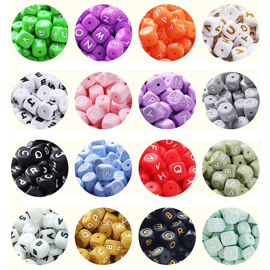 12Mm English Alphabet Silicone Beads Baby Teething Beads DIY Pacifier Chain Beaded Loose Beads Alphabet Beads