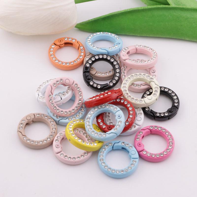 20Mm Round Keychain Ring With Diamonds Color Painted Spring Buckle Love Candy Color Spring Ring Open DIY Jewelry Keychain Accessories Book Ring Card Ring Random Mix