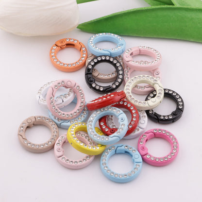 20Mm Round Keychain Ring With Diamonds Color Painted Spring Buckle Love Candy Color Spring Ring Open DIY Jewelry Keychain Accessories Book Ring Card Ring Random Mix