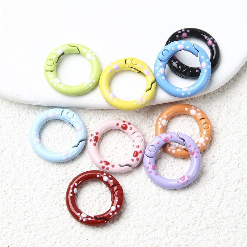 20Mm Candy Color Paint Cat Paw Spring Buckle Oil Drip Jewelry Accessories Cartoon Ring Connecting Ring Backpack Buckle Round