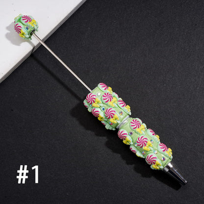 Clay Beadable Pens with Spiral Lollipop Candy, Bow & AB Rhinestones, Multi-Color