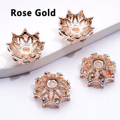 Delicate Metal Bead Caps Cages with AB Rhinestones, Match 16MM Beads