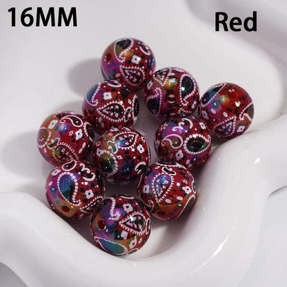 Acrylic Beads for Bracelets with Traditional Paisley Designs Patterns, 16MM, Multi-Color
