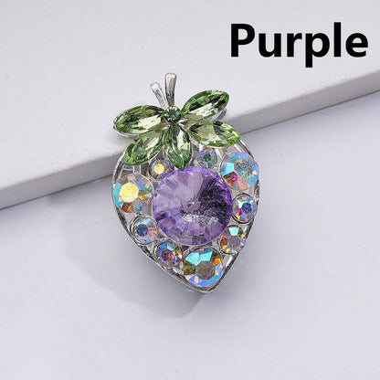 Fancy Silver Alloy Starwberry Beads with Multi-Color Cone Shape Green Leaf AB Rhinestones, 22*33MM