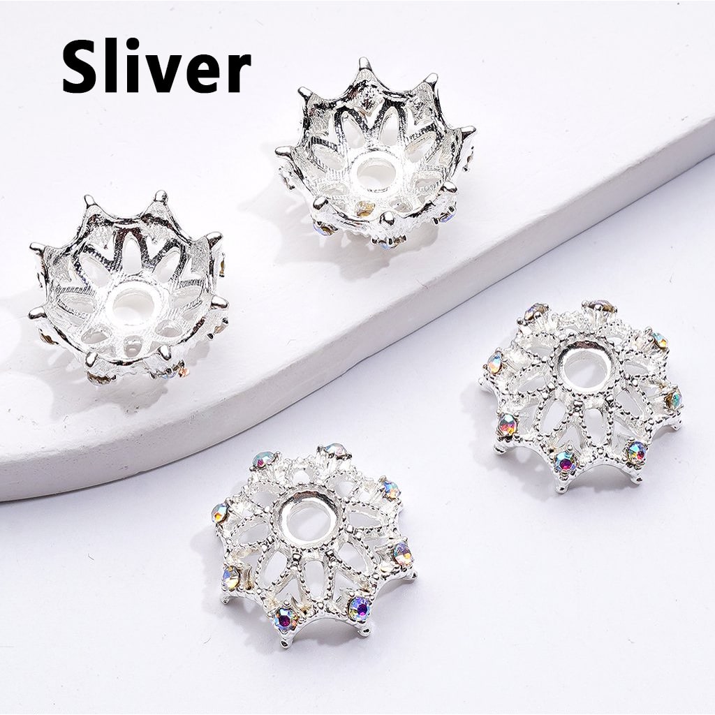 Delicate Metal Bead Caps Cages with AB Rhinestones, Match 16MM Beads