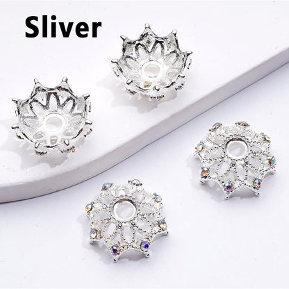 Delicate Metal Bead Caps Cages with AB Rhinestones, Match 16MM Beads