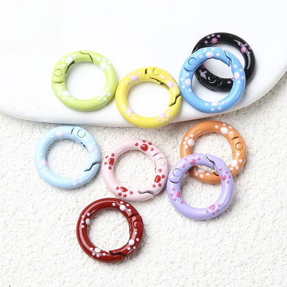 20Mm Candy Color Paint Cat Paw Spring Buckle Oil Drip Jewelry Accessories Cartoon Ring Connecting Ring Backpack Buckle Round