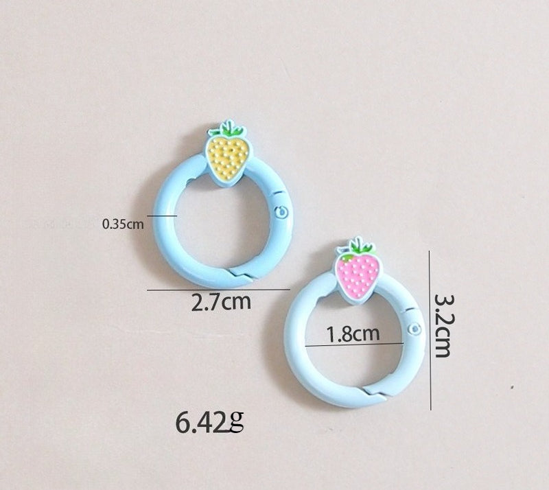 27mm Strawberry Keychain Round with Strawberry Pattern Color Paint Spring Buckle DIY Jewelry Accessories Keychain Connecting Ring