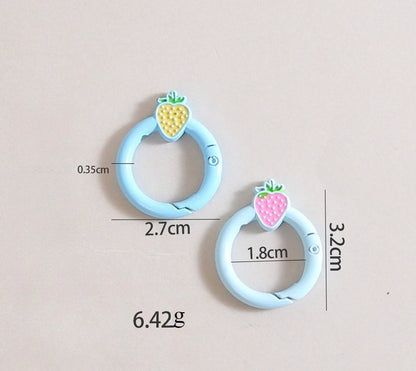 27mm Strawberry Keychain Round with Strawberry Pattern Color Paint Spring Buckle DIY Jewelry Accessories Keychain Connecting Ring