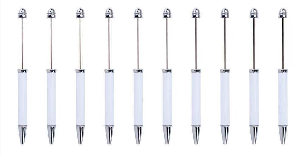 DIY Beadable Pens that can be Decorated with Pen Wraps and Beads, White-Silver Color