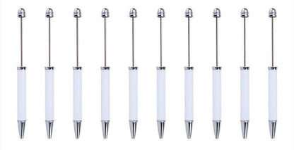 DIY Beadable Pens that can be Decorated with Pen Wraps and Beads, White-Silver Color