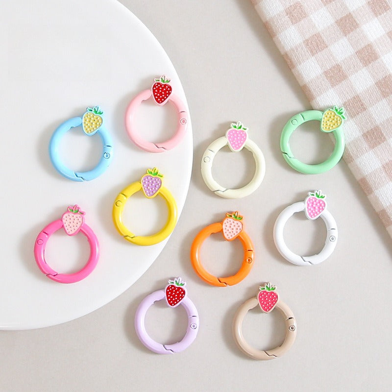 27mm Strawberry Keychain Round with Strawberry Pattern Color Paint Spring Buckle DIY Jewelry Accessories Keychain Connecting Ring