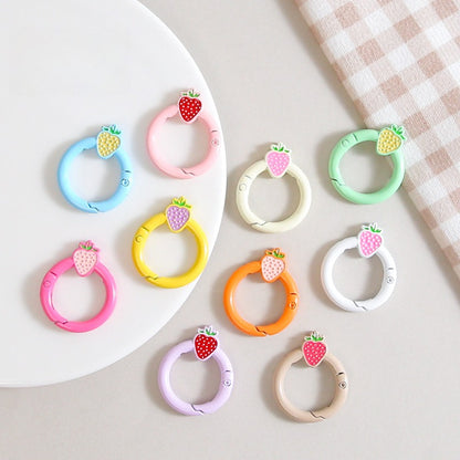 27mm Strawberry Keychain Round with Strawberry Pattern Color Paint Spring Buckle DIY Jewelry Accessories Keychain Connecting Ring