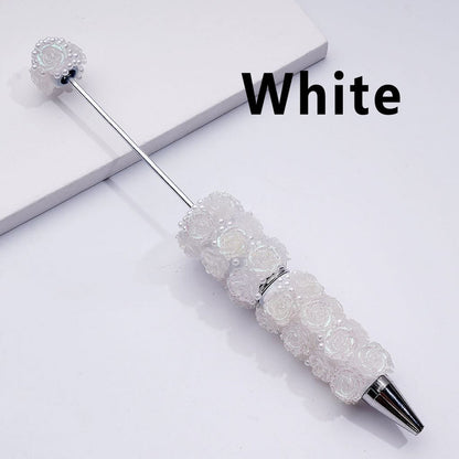 Beadable Pen Covered by Shiny Glitter Flowers White Pearls