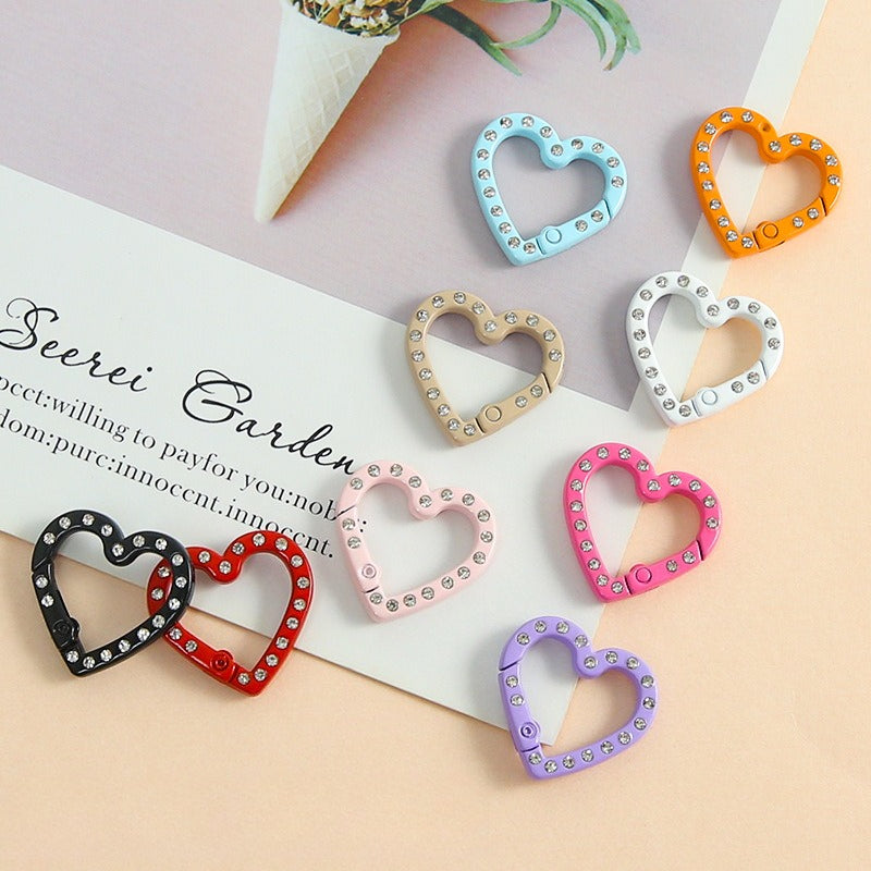 25 * 26Mm Candy Color Love Point Drill Spring Buckle Open Ring Mobile Phone Chain Keychain Handmade DIY Jewelry Accessories
