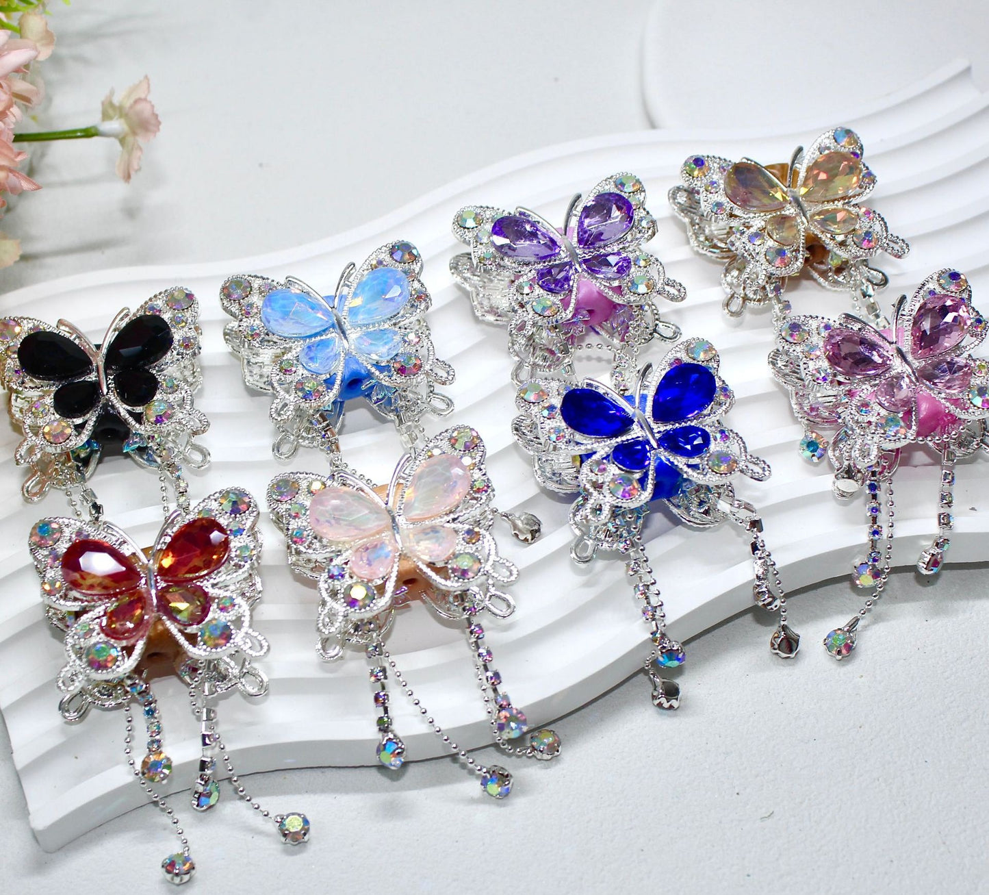 Heavy Industry Soft Pottery Three-dimensional Advanced Sense Butterfly Crystal Tassel Beads Wear Pen Loose Beads Handmade Mobile Phone Chain Accessories DIY