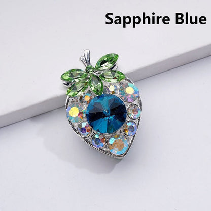 Fancy Silver Alloy Starwberry Beads with Multi-Color Cone Shape Green Leaf AB Rhinestones, 22*33MM