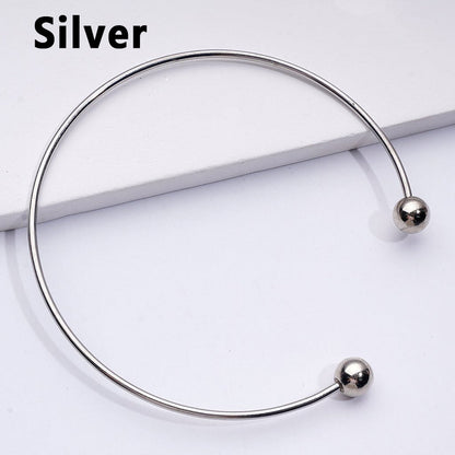 Large DIY Beadable Metal Bracelet with Rose-Gold Silver Gold Gun-Gray Black Round Balls