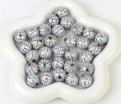 16mm acrylic rainbow-plated halloween spiderweb print round beads with straight hole for live streaming diy handmade beaded jewelry accessories