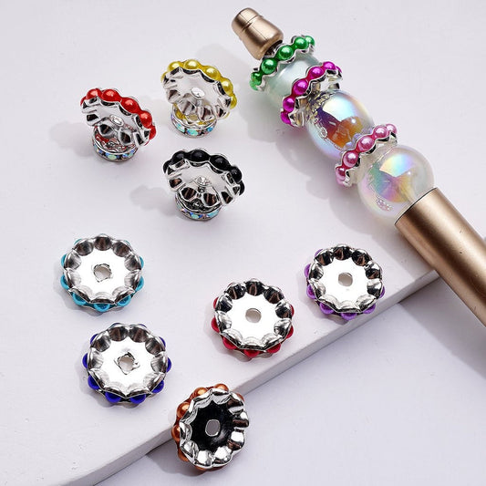 Silver Color Wavy Shape Metal Spacer with Multi-Color Pearls, 12MM