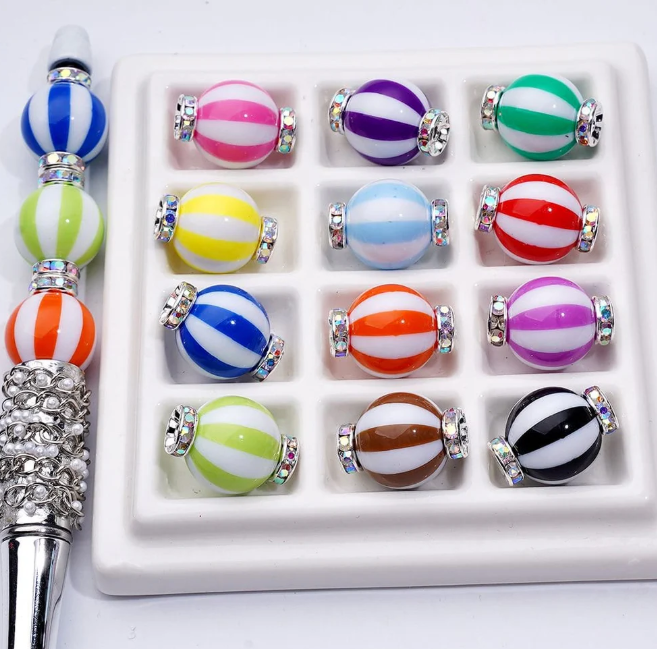 Macron Contrast Color Watermelon Stripe Acrylic Drilled Ring Large Hole Bead Color Barrier Bead Round Bead Loose Bead DIY Car Hanging Hand